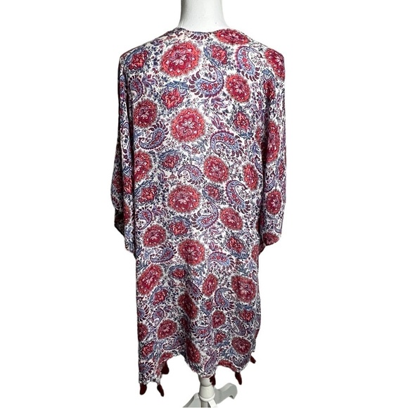 Pinky Kimono Women's Large Open Front Tassels Paisley Boho Cover Up Lightweight - Picture 3 of 11